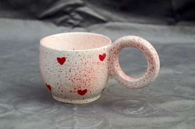 Handmade Moroccan Large Heart Handle Ceramic Mug Pink Red Speckle Love Gift Cup