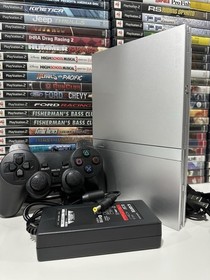 Sony PlayStation 2 PS2 Slim Silver Console Bundle &ndash;Controller / Cables / Tested