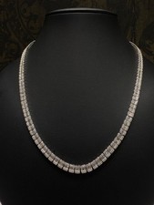12.66ct Natural Diamond Tennis Necklace, 9K White Gold - Baguette & Round