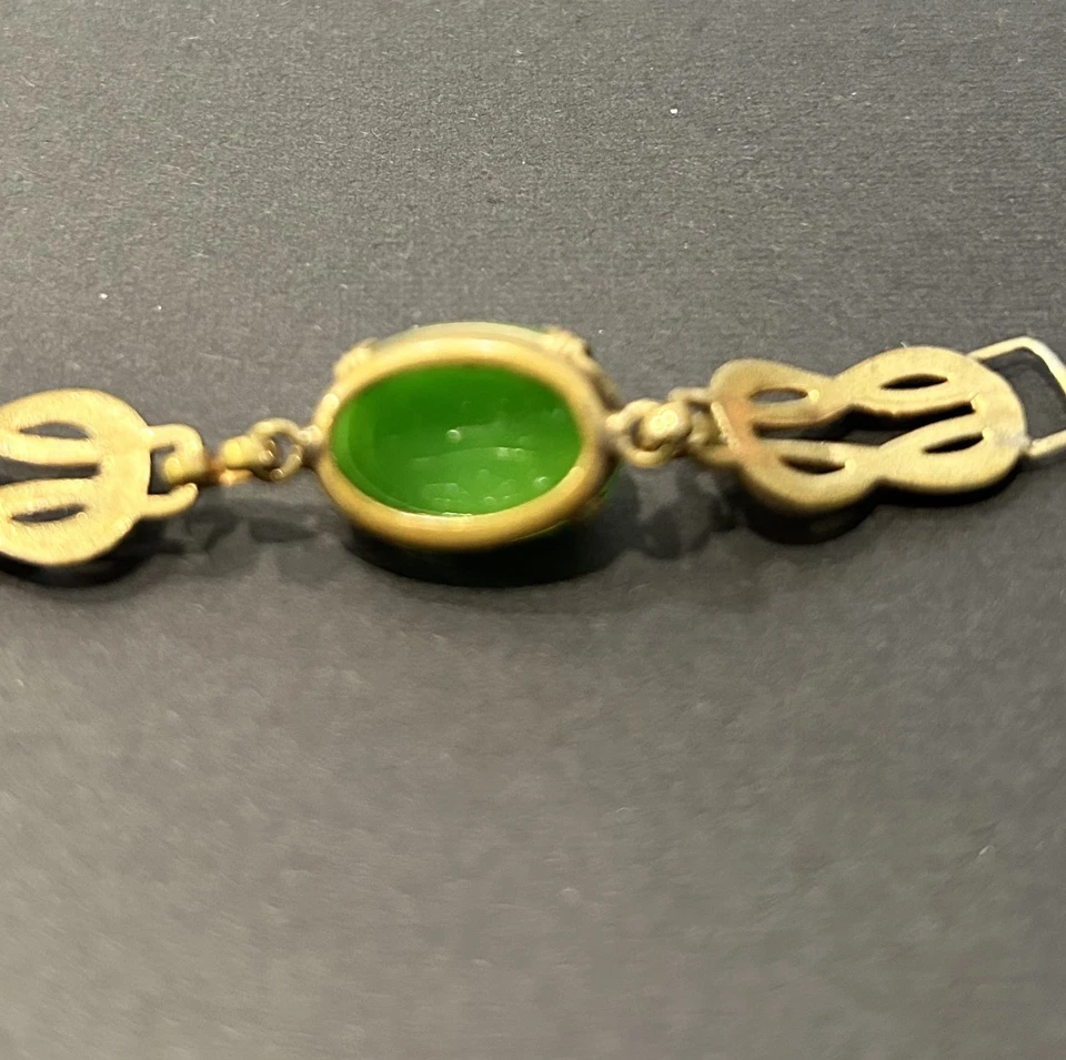 Vintage Mid-Century Gold Filled Scarab Bracelet with Rare Jadeite - Image 4 of 4
