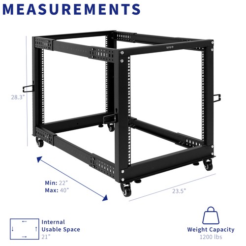 VIVO 12U 19" Open Frame Adjustable Server Rack, 4 Post Mobile Data Holder - Picture 5 of 8