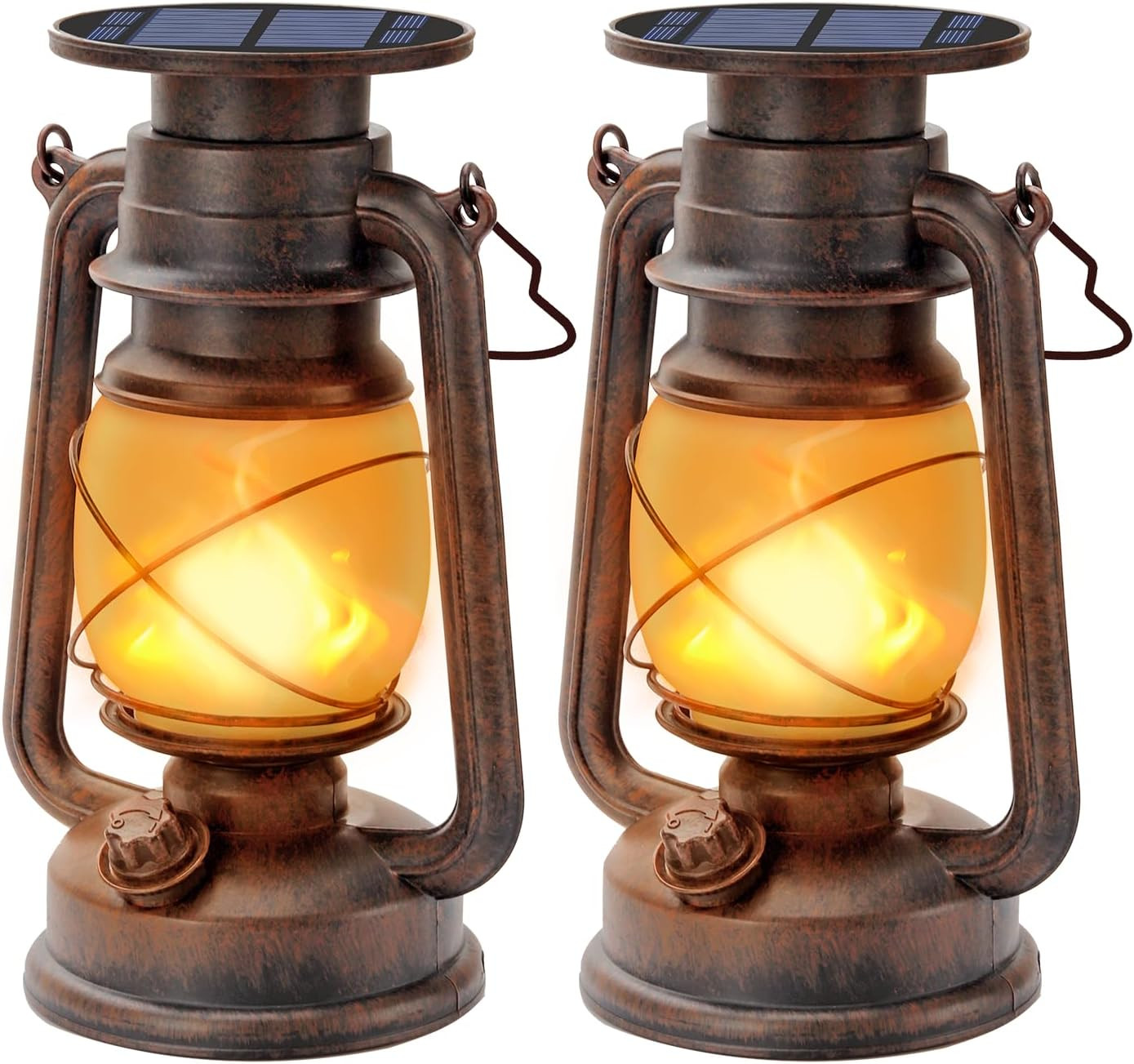 Lanterna Solare Vintage Da Esterno - 2 Pezzi LED Effetto Fiamma Retrò