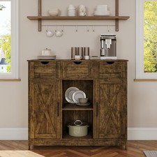 Viaozutis Storage Cabinet, Coffee Bar Cabinet with 2 Adjustable Shelves, 3 Dr...