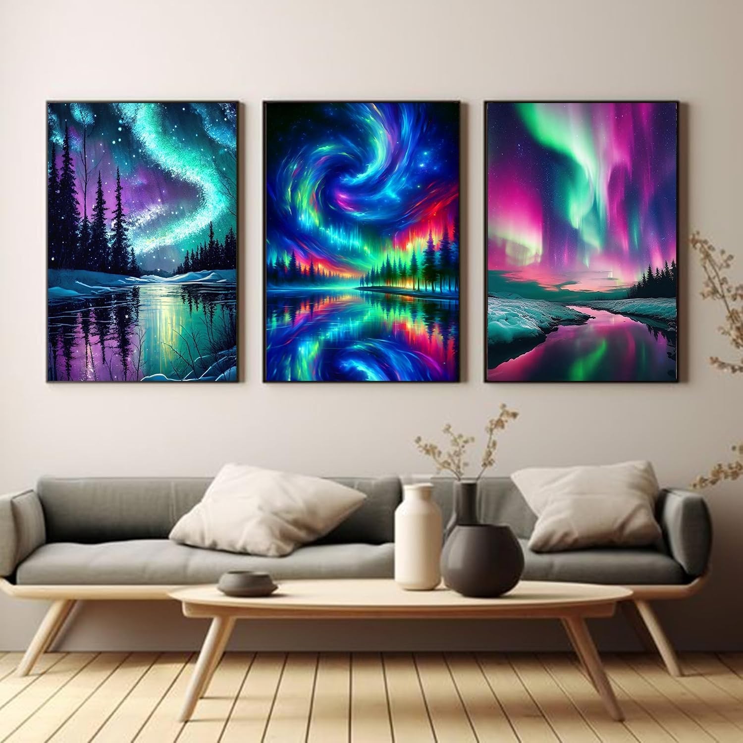 Diamond Art Kits for Adults,3 Pack Aurora Diamond Painting for Beginners, 5D Nor