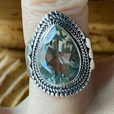 Natural Prasiolite Green Amethyst Sterling Silver Ring Size 6