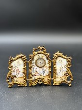 Antique 19th C Gilt Metal Triptych Screen Clock Likely Austrian or French
