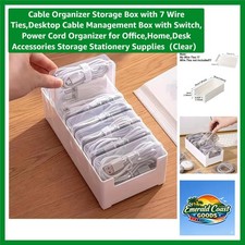 Elegant Cable Organizer Storage Box with 7 Ties - Clear Desktop Solution