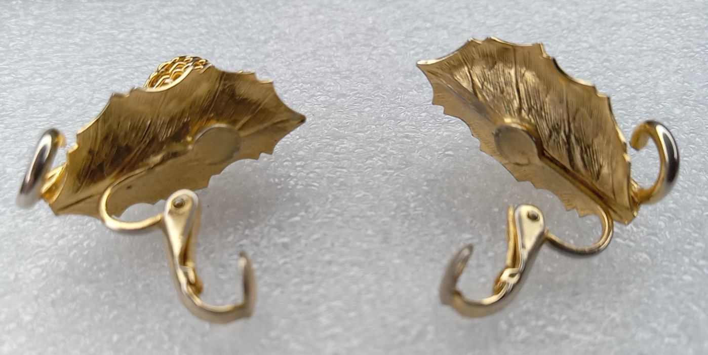 Leaf Berry Clip On Gold Toned Earrings