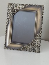 Antique Bronzed Metal Photo Frame Mini 5" Ornate Scrollwork Details On Corners
