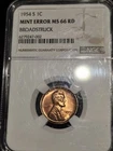 1954 S Lincoln Cent 1c MS66RD Broadstruck Error
