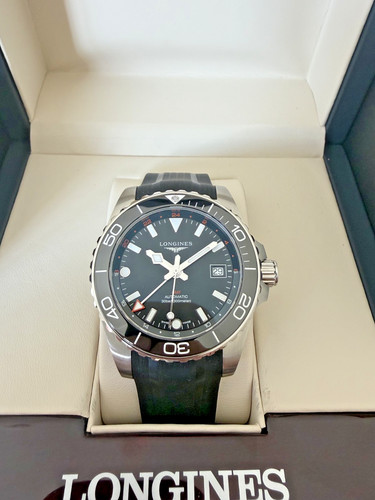 Longines HydroConquest GMT 41mm Black Dial Rubber Strap Mens Watch L3.790.4.56.9
