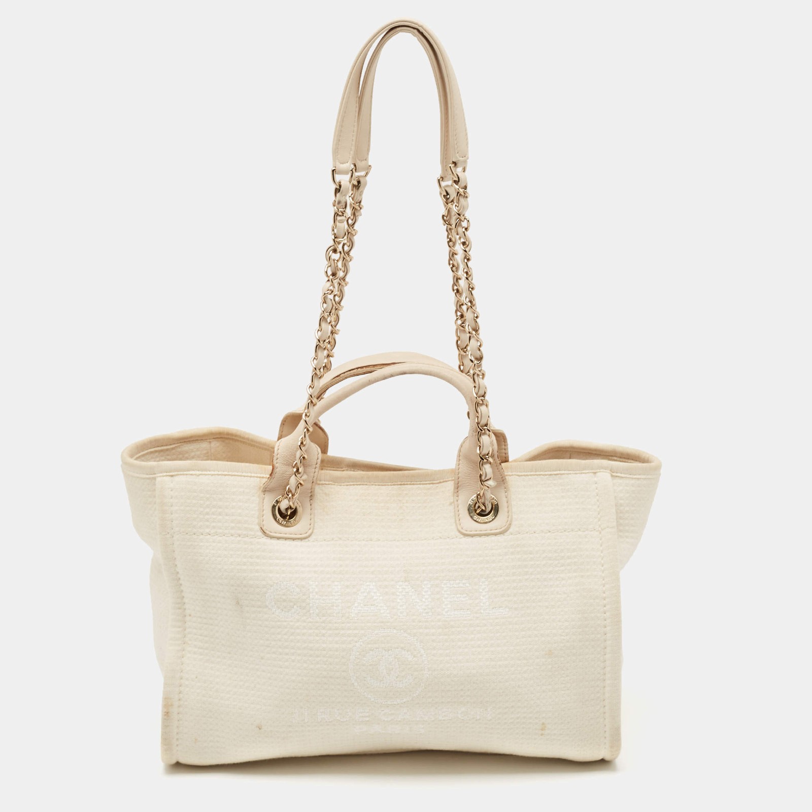 Chanel Light Beige Canvas and Leather Small Deauville Shopper Tote