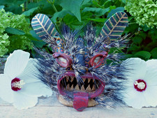 Tiger Mask Boar Hair Whiskers Leather Handmade Guerrero Mexican Folk Art