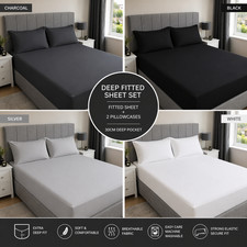 Deep Fitted Sheet Set 30cm Pocket Single Double King Super King + Pillowcases