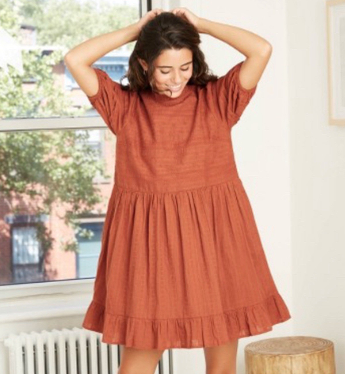 Universal threads rust colored embroidered dress … - image 1