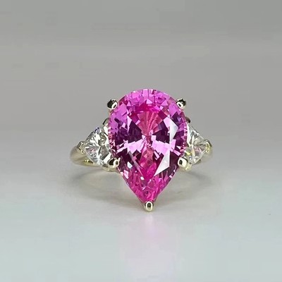 6.20 Ct Pear Cut Natural Pink Sapphire & Diamond 14K Yellow Gold Wedding Ring