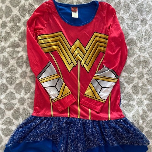 Girls Wonder Woman Dress Nightgown Costume Long Sleeve Tulle Skirt Cosplay -Sz 8 - Picture 2 of 7