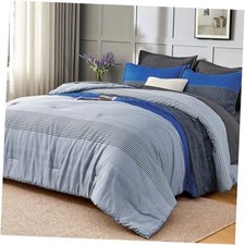 Size Comforter Set 7 Pieces - Blue Grey Patchwork Queen 03 - Blue Grey