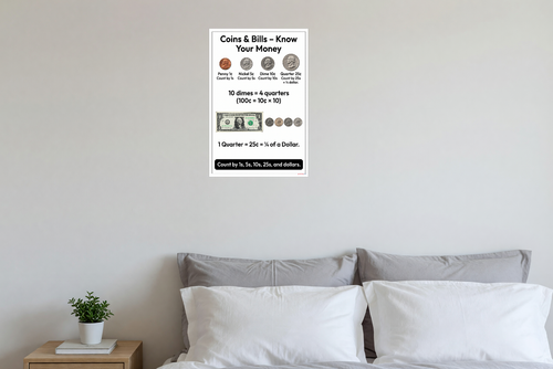US Coins Bills Penny Nickel Dime quarto di dollaro poster 12x18 - Foto 7 di 7