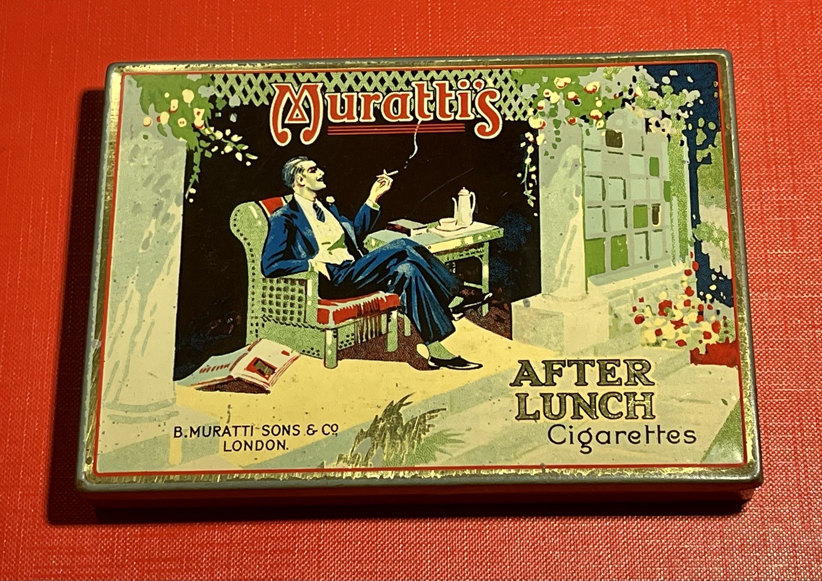  Superb Vintage c1930s-Muratti's After Lunch Cigarettes- Advertising Tin-50 Cigs