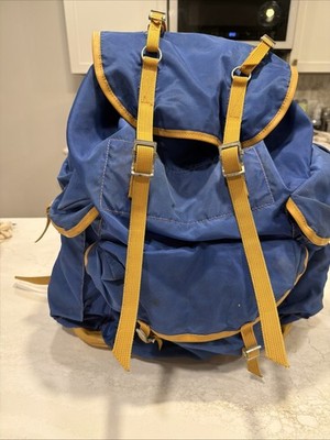 Vintage Lafuma Backpack Made in France Blue Yellow Hiking Rucksack 1968-75