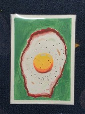 ACEO Original Acrylic Painting Crispy Fried Egg With Pepper And Green Background