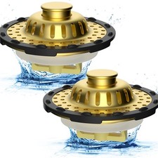 Metal 2 Pack Bathtub Drain Stopper with Hair Catcher, 3 in 1 Pop-up Bathtub
