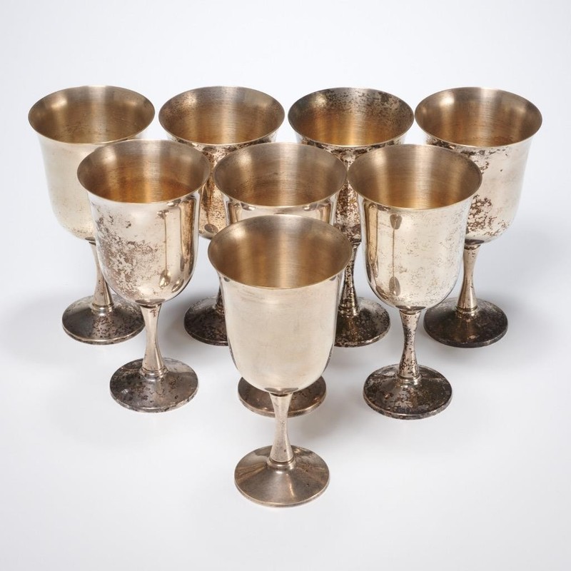 Vintage Salem Silver Plated Wine Goblets Heavy Tarnish Portugal Set Of Eight