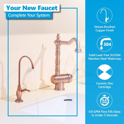 Rubinetto RO & Filtro Acqua Disco Ceramico Deluxe - Rame Spazzolato - Osmosi Inversa - Foto 2 di 7