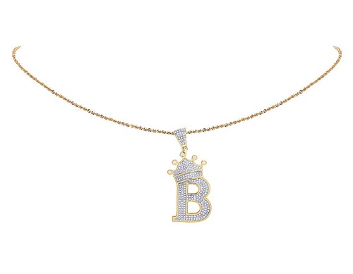 Colgante de oro amarillo de 10 quilates corona inclinada diamante genuino inicial "B" 3/5 quilates 1,75" - Imagen 2 de 4