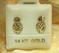 5.5MM SOLID 14K YELLOW GOLD DC TEXTURED HAWAIIAN PINEAPPLE PETITE STUD EARRINGS