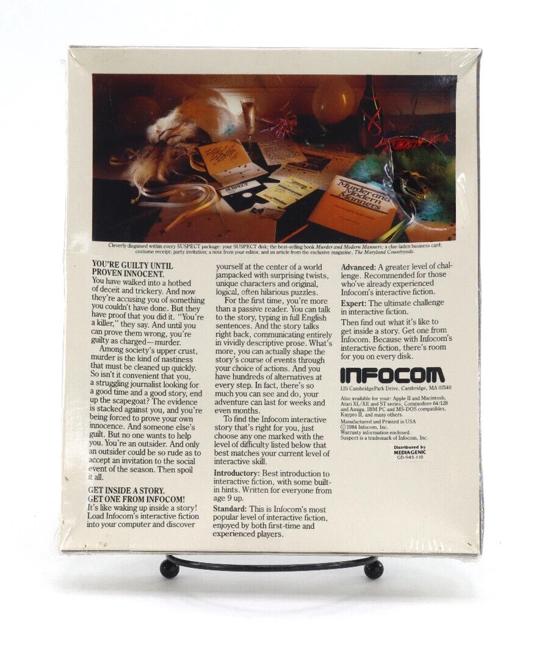 Suspect IBM PC, PC Jr, XT, AT Infocom Game Big Box 5.25 Floppy NEW SEALED - Image 2 of 4