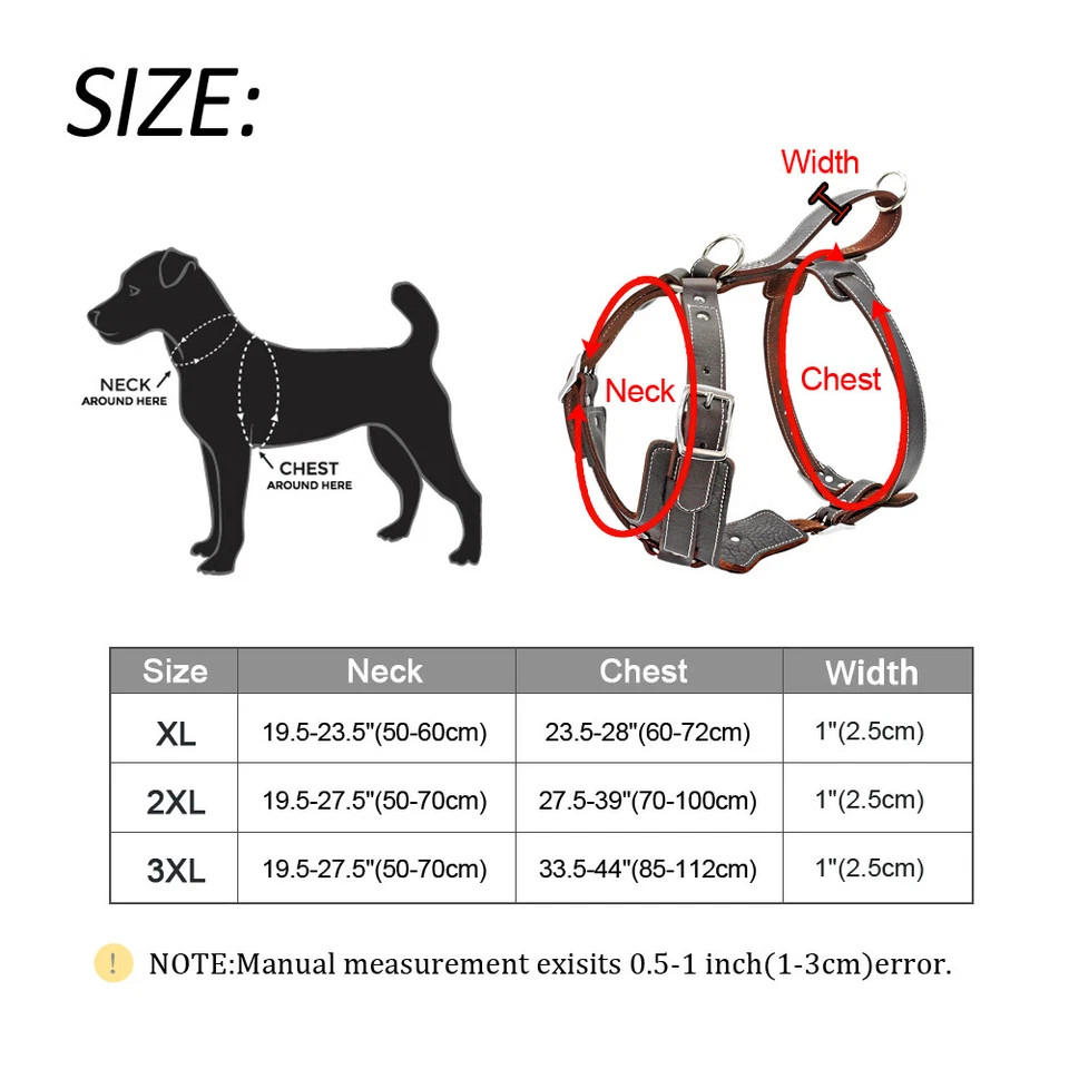Harnais de travail en cuir Moyen Grand Gros Chien Gilet Réglable XL XXL XXXL - Photo 4/4