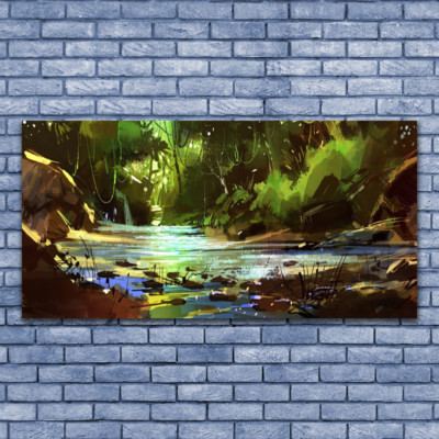 Acrylglasbilder Wandbilder Druck 140x70 Wald See Steine Natur