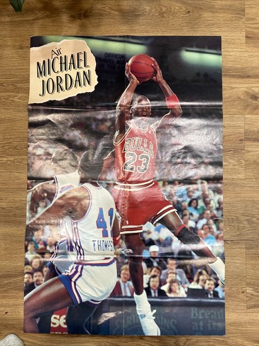 Vintage Rare 1990 AIR MICHAEL JORDAN Fold Up Poster Chicago Bulls NBA 33” X 22” - Picture 2 of 10