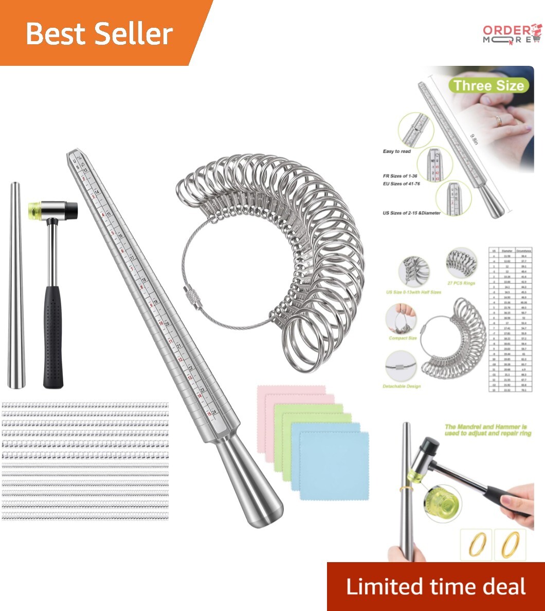 Stainless Steel Ring Sizer Measuring Tool Kit for Jewelry Making-image