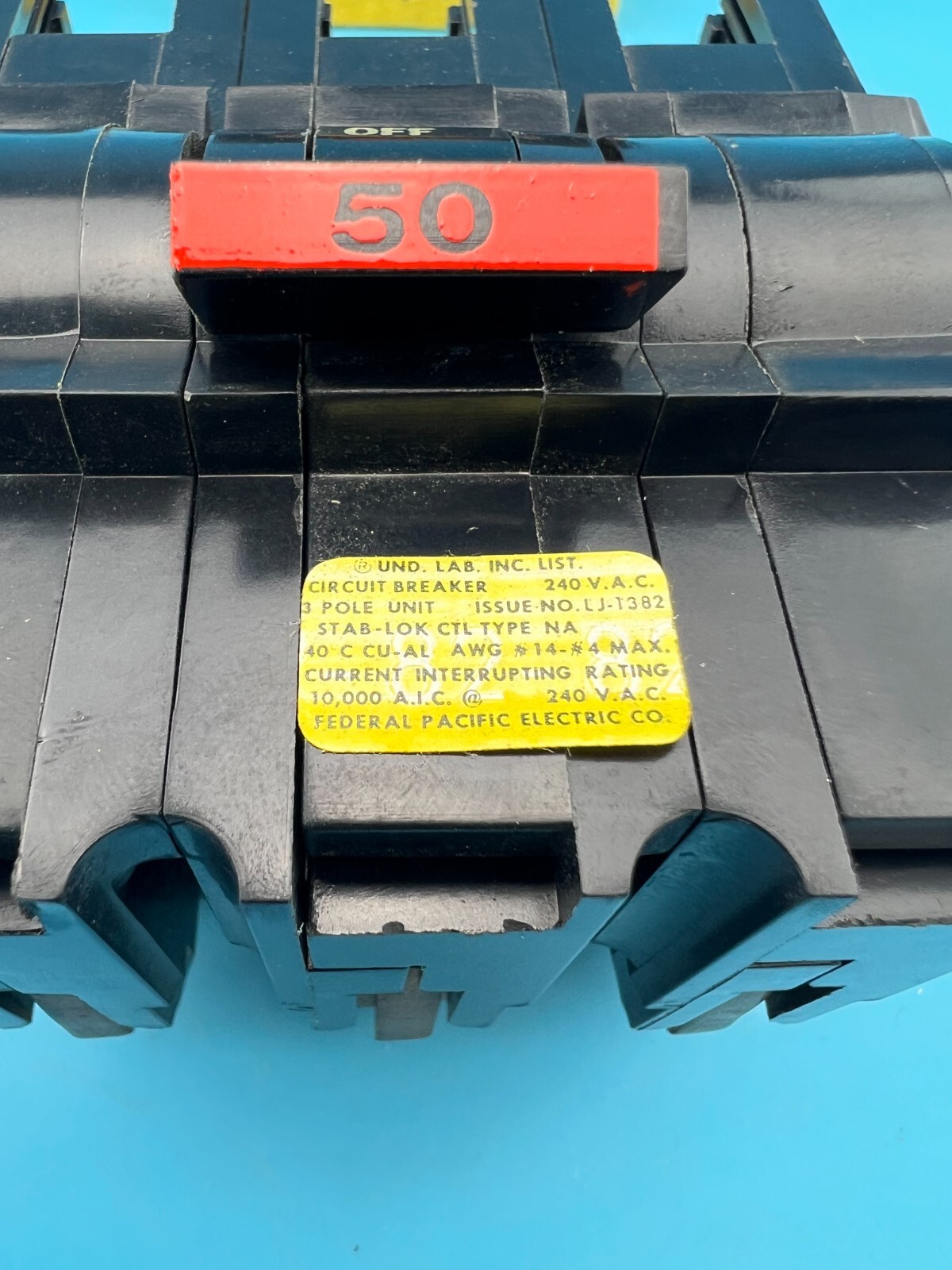 Federal Pacific NA350 50 Amp 3 Pole Circuit Breaker FPE 240V NA 3P Stab-Lok *NEW