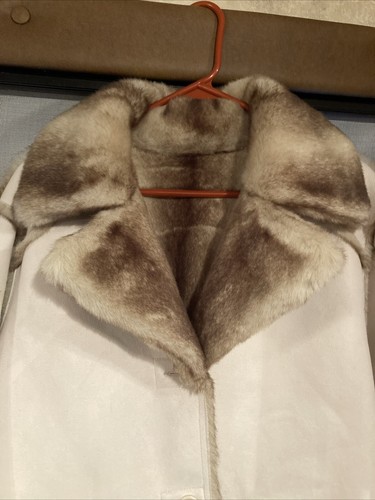 Vintage 90s Faux Fur Suede Reversible Coat Dennis Basso White Size L EUC - Picture 2 of 11