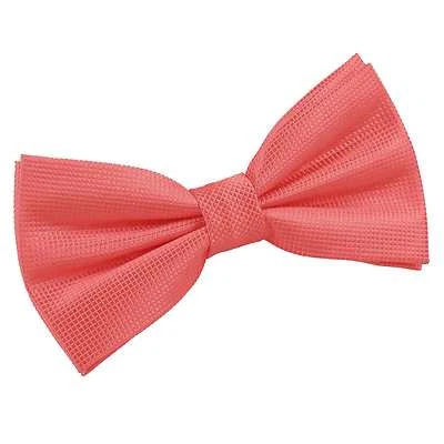 Coral Mens Bow Tie Woven Plain Solid Check Formal Pre-Tied Bowtie by DQT