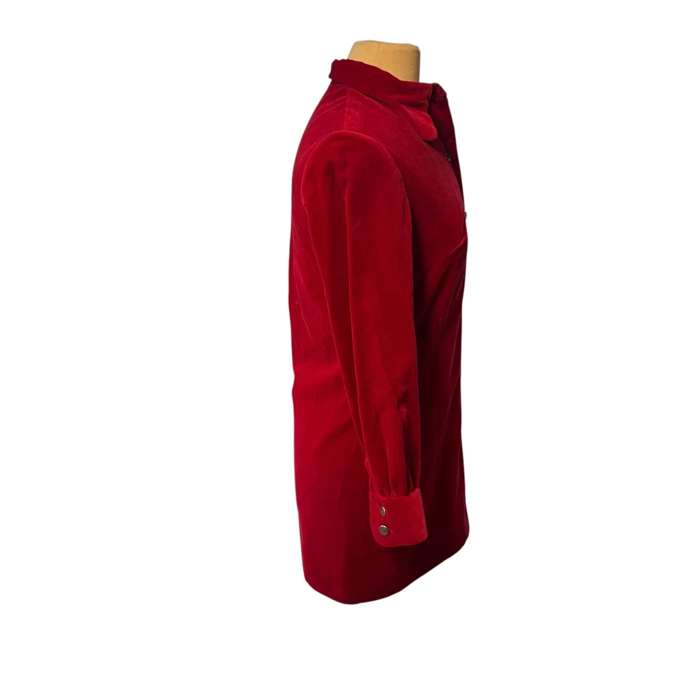 VTG 60s  Mini Dress Long Sleeve Red Velvet Christmas Holidays MOD Go Go Sz XS/S - Image 3 of 4