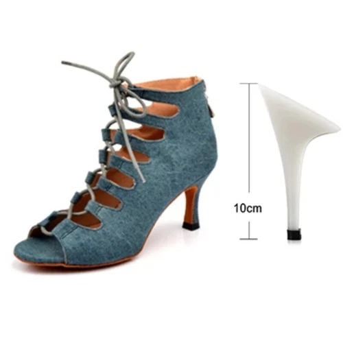 Women Denim Blue Latin Dance boots high heel Performance Ballroom Dance Shoes - Picture 24 of 29