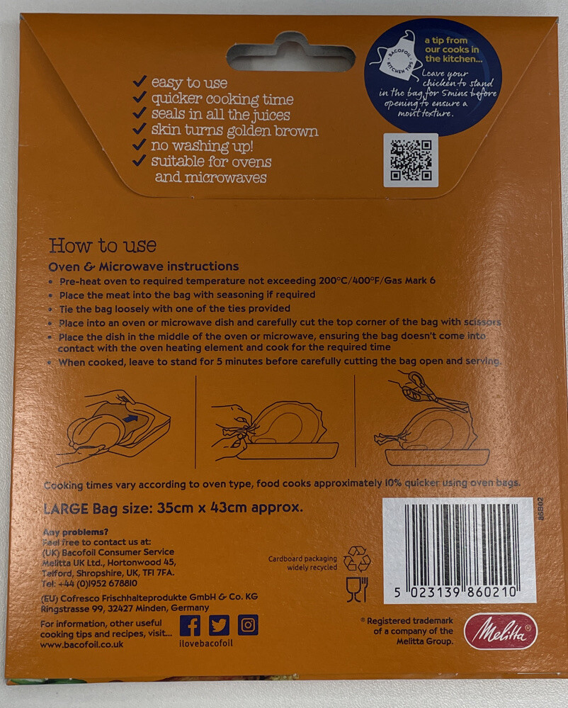 Bacofoil Flavour Seal Roasting Bags For Ovens and Microwave Large Size