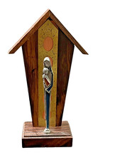 ANCIENNE STATUE BOIS PEINT ÉMAIL VIERGE A L ENFANT  MARIE JESUS