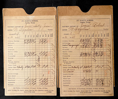Two 1936-37 AUSTIN Texas ATX St Mary s School REPORT Cards Betty & Robert Jones