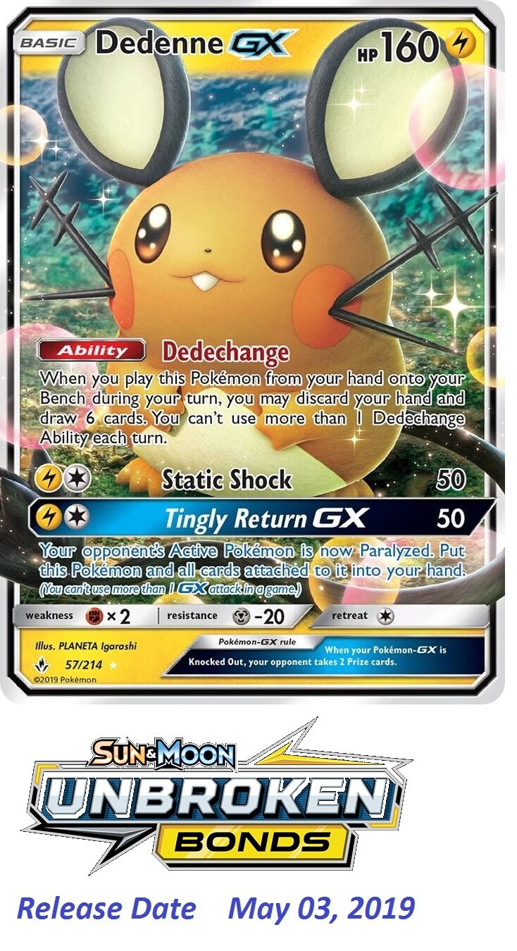 Dedenne GX 57/214 Unbroken Bonds NM Ultra Rare Pokemon Card