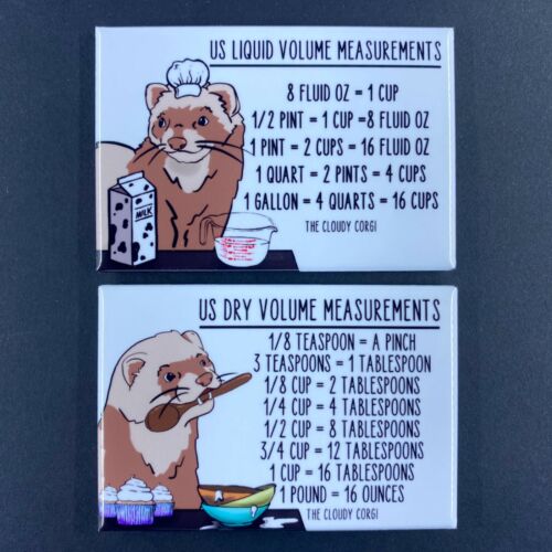 Ferret Kitchen Chart Magnet Set Baking Cooking Measurement Guide Gifts and Decor - Picture 1 of 12
