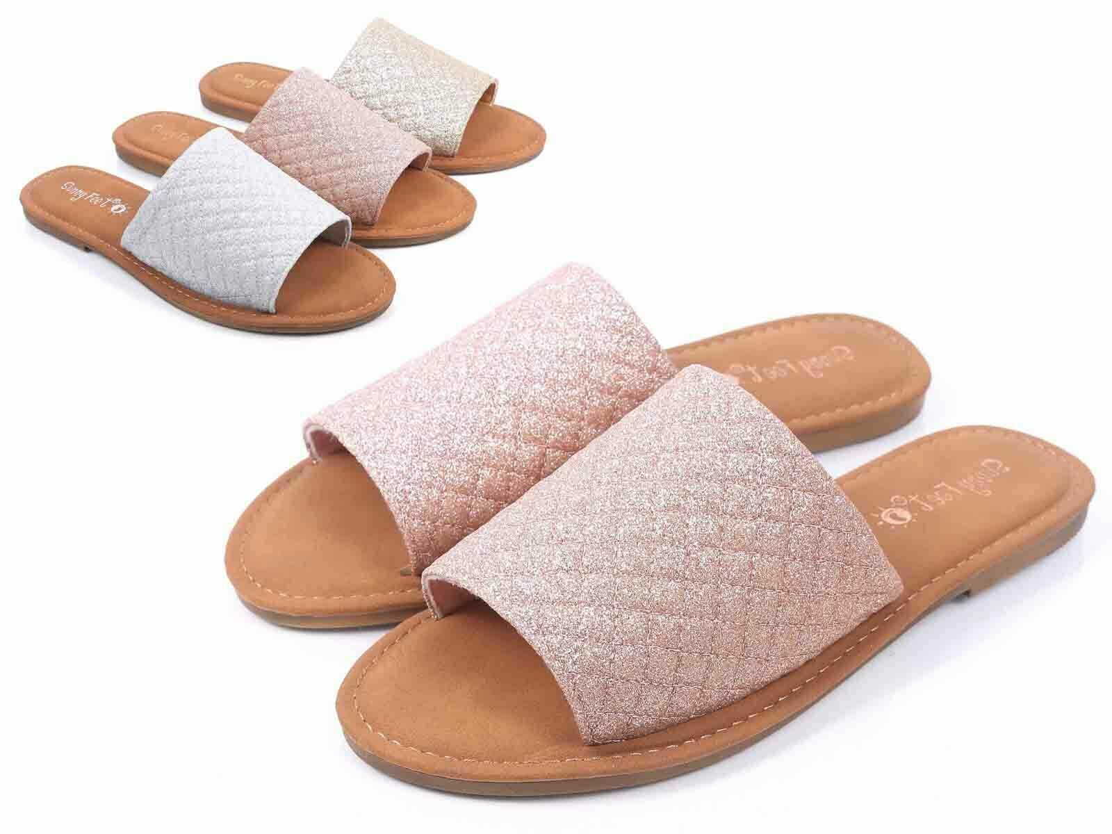 Rose Gold Slip on Cushioned Footbed Sandals Women Flip Flops Sli