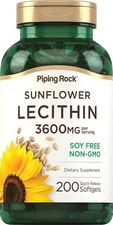 Sunflower Lecithin Softgels 3600mg | 200 Count | Non-GMO | by Piping Rock