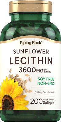 Sunflower Lecithin Softgels 3600mg | 200 Count | Non-GMO | by Piping Rock