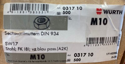 SECHSKANTMUTTER DIN 934, STAHL I8I, VERZINKT BLAU PASSIVIERT (A2K), 500 St.